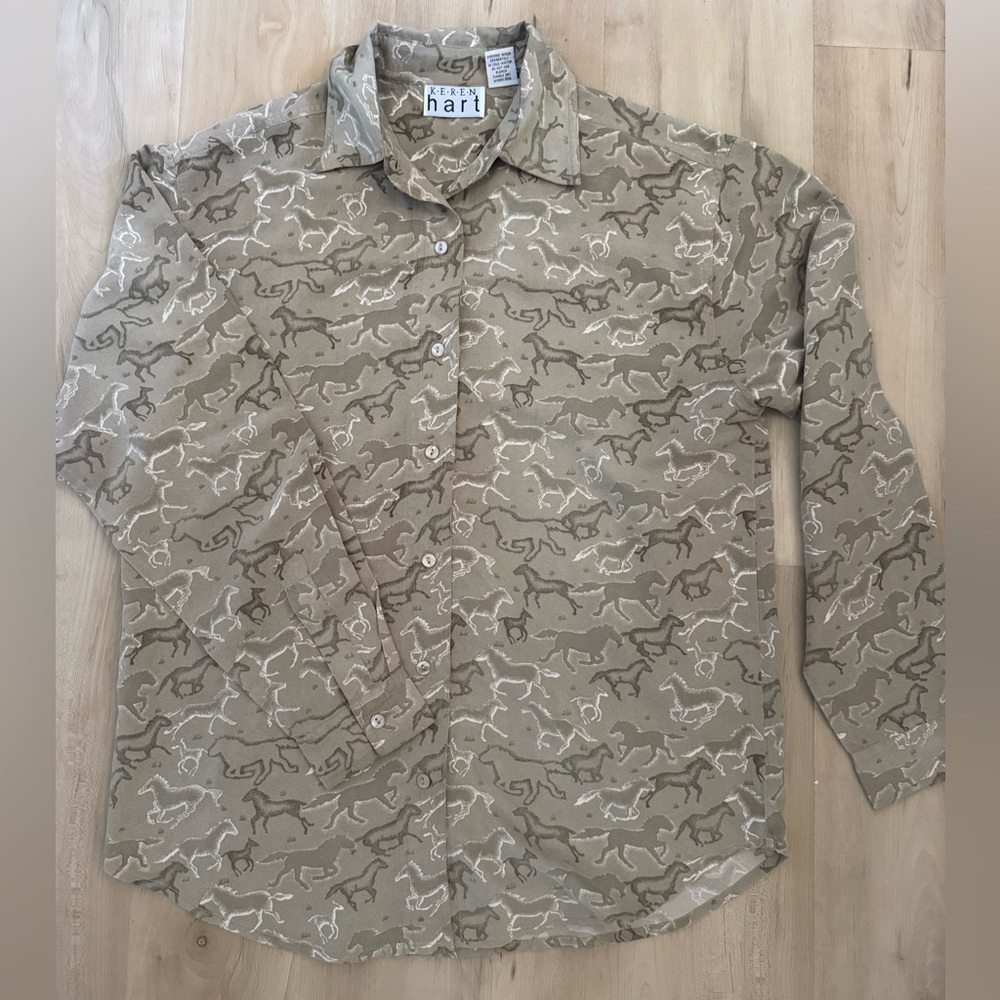 KEREN hart Beige Horse Pattern Western button down| Size M
